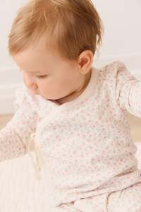 Onepieces: Organic Cotton Wrap Onepiece - Posy Garden Pink