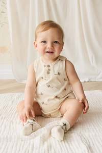 Playsuits And Rompers: Pima Cotton Archie Playsuit - Fly High Vanilla Cream