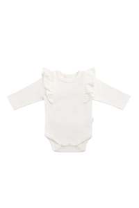 Organic Cotton Fleur Long Sleeve Bodysuit - Milk