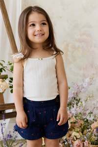 Organic Cotton Josephine Singlet - Sweet Heart Pointelle Parchment