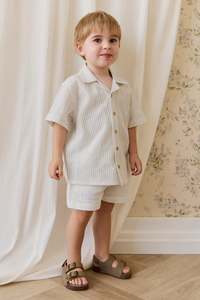Organic Cotton Louis Short-Mini Pinstripe Parchment / Dawn
