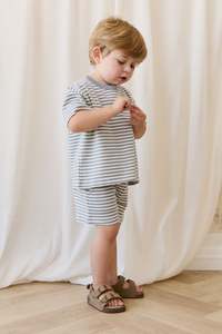 Pima Cotton Wesley Short-Narrow Stripe Dawn / Cloud