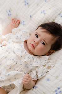 Playsuits And Rompers: Organic Cotton Muslin Frannie Playsuit-Molly Blue