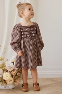 Girls Dresses: Organic Cotton Cecile Dress - Cinnamon Gingham