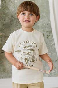 Tops: Organic Cotton Bjorn Tee - Parchment Safari Truck