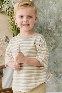 Tops: Pima Cotton Wesley Tee - Double Stripe Hay/Cloud