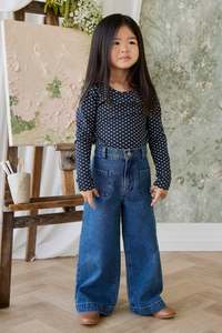 Tops: Organic Cotton Long Sleeve Top - Lisa Petite Indigo