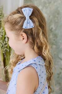 Hair Accessories: Organic Cotton Desiree Bow - Mon Amour Stripe Indigo