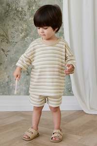 Skirts Shorts: Pima Cotton Wesley Short - Double Stripe Hay/Cloud