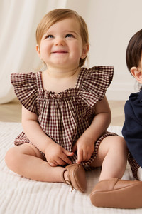 Playsuits And Rompers: Organic Cotton Harriet Playsuit - Cinnamon Gingham