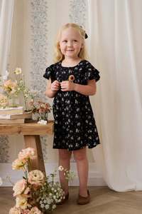 Girls Dresses: Organic Cotton Caroline Dress - Cassie Caviar