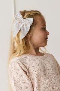Hair Bows: Organic Cotton Volie Bow - Marguerite Egret