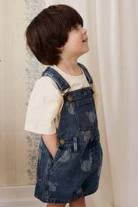 Baby Overalls: Fenix Short Overall - Teddy Face Denim