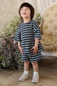 Baby Skirts Shorts: Organic Cotton Waffle Leith Short - Dreamer Stripe Captain