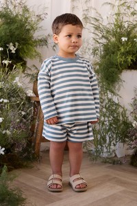 Baby Skirts Shorts: Pima Cotton Edward Short - Essential Stripe Cloud/Honolulu