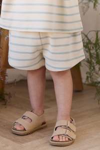 Organic Cotton Waffle Leith Short - James Stripe Reef/Cloud