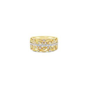 9k Yellow & White Gold Mulit Stone Diamond Filigree Cocktail Ring