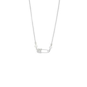 Sterling Silver Runaway Safety Pin Pearl Necklace