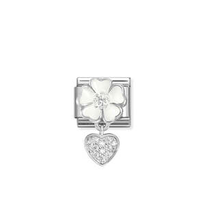 Composable Classic Link 331814/04 White Daisy with Heart Drop CZ In Silver