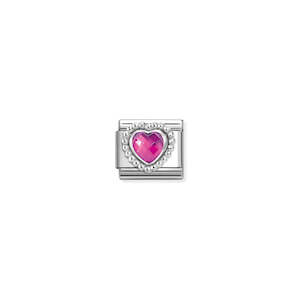 Nomination: Composable Classic Link 330606/030 Faceted Fuchsia CZ Heart In 925 Silver