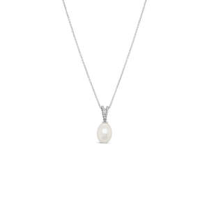 Necklaces: Sterling Silver 8.5-9mm with CZ Oval White Fresh Water Pearl Pendant