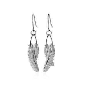 Boh Runga: Sterling Silver Duo Miromiro Feather Earrings
