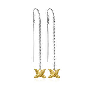 Boh Runga: Sterling Silver & 9k Yellow Gold Feather Kisses Thread Earrings