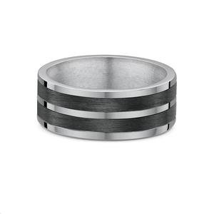 Dora Wedding Rings: Mens Titanium & Flat Double Row Pattered Carbon Fibre Wedding Band Ring