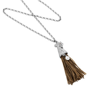 Sterling Silver Rooster 60cm Necklace with Garnet and Flax