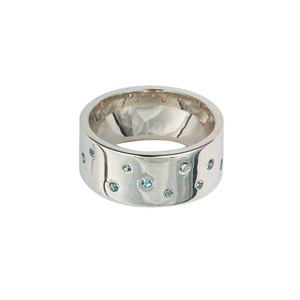 Karen Walker: Sterling Silver Wide Band Ring Set with Blue Topaz