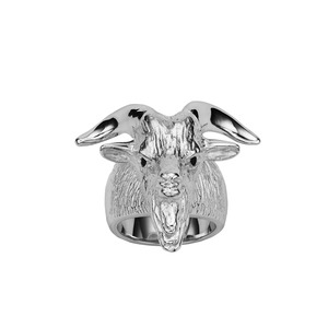 Karen Walker: Sterling Silver Goat Head Ring with Black Diamond