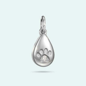 Sterling Silver Love Drop Paw Print Crystal Charm