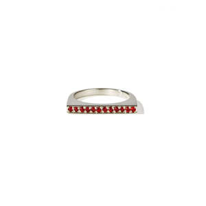 Sterling Silver Geo Ring Flat - Red Sapphire