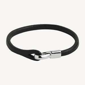 Kinship Men’s Black Leather and Steel Bracelet