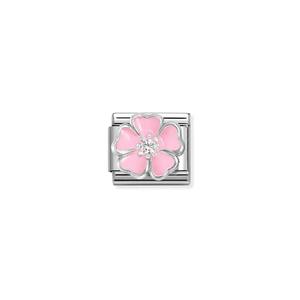 Nomination: Composable Classic Link 330321/14 Pink Flower Enamel In 925 Silver & CZ
