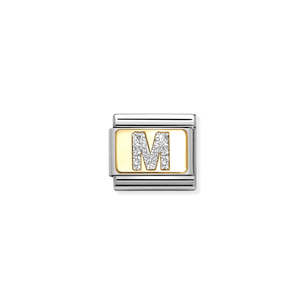 Composable Classic Link 030291/13 Silver Letter M In 18K Gold & Glitter Enamel