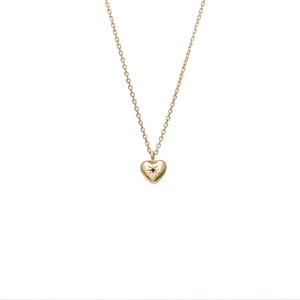 Petite Puffed Heart Necklace (Black Diamond/Gold)