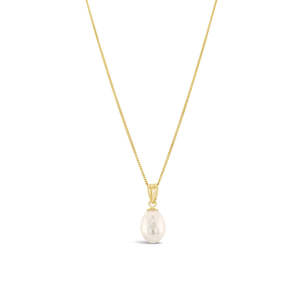 9k Yellow Gold 8.5-9mm Fresh Water White Oval Drop Pendant