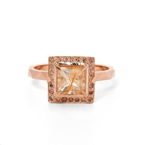 Euphoria Ring - Peach Moonstone & Champagne Diamonds - 9k Rose Gold