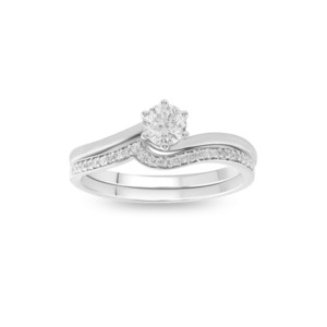 Womens Wedding Rings: 9k White Gold 0.50ct Diamond Solitaire Engagement Ring & Shaped Wedding Band Set