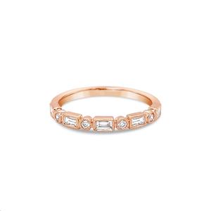9k Rose Gold Baguette & Round Diamond Band Ring