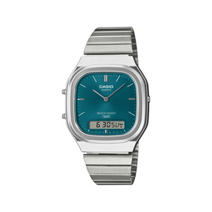 Unisex Watches: Casio Vintage Square Retro Duo Green Dial Watch - AQ240E-3A