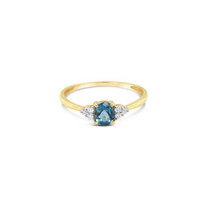 9k Yellow Gold London Blue Topaz & Diamond Dress Ring