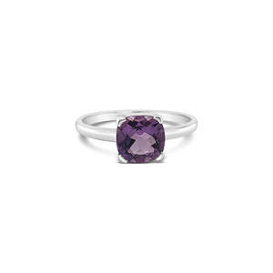 Sterling Silver Cushion Cut Amethyst Dress Ring