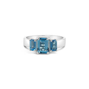 Sterling Silver 3 Stone Blue Topaz Dress Ring