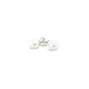 Sterling Silver 7-7.5mm Round Fresh Water Pearl Stud Earrings