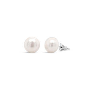 Sterling Silver 9mm White Fresh Water Button Pearl Stud Earrings