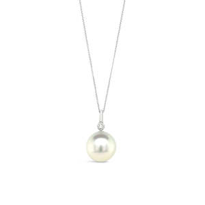 18k White Gold South Sea Grade A Pearl & Diamond Pendant & 9k White Gold Chain