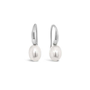 Bridal Jewellery: Sterling Silver Swinging Hook Fresh Water Pearl Earrings