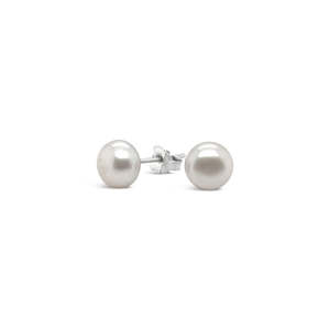Sterling Silver 7mm Silver Fresh Water Pearl Button Stud Earrings
